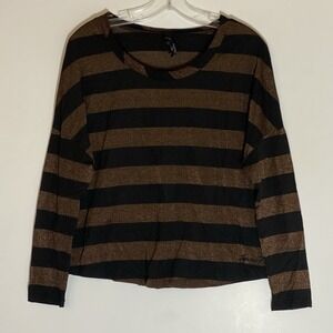Seven7 Top Womens Small Black Brown Striped Cropped Dolman Casual Comfy Y2K S